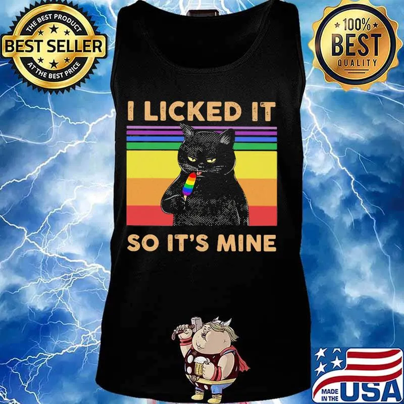 LGBT Black Cat Cream I licked it so it's mine vintage retro s Tank top