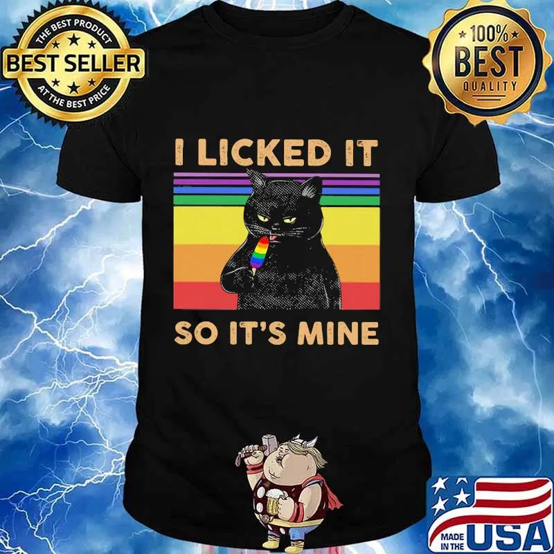LGBT Black Cat Cream I licked it so it's mine vintage retro shirt