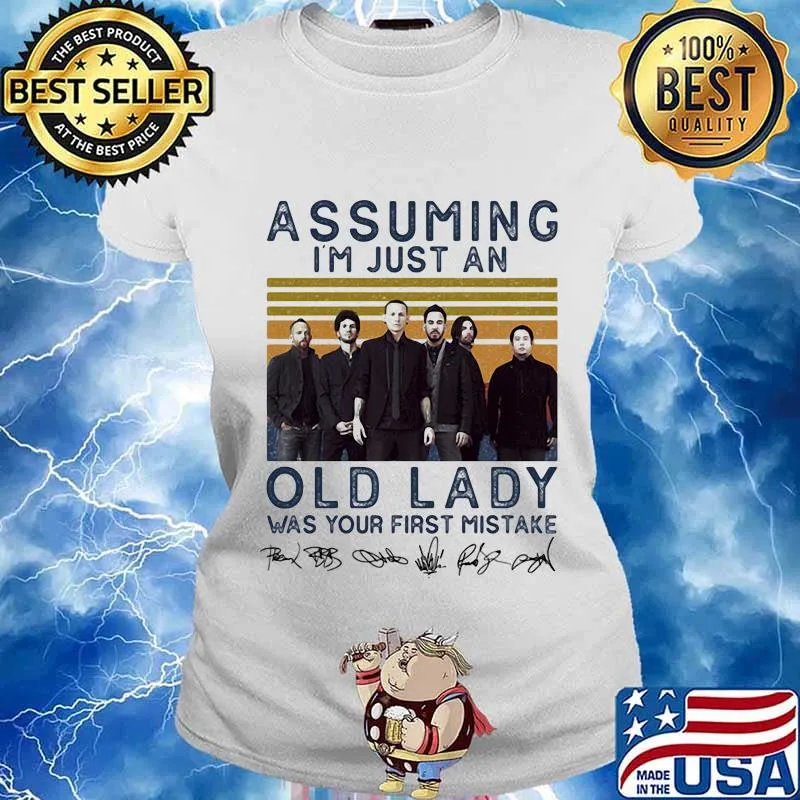 Linkin park assuming i'm just an old lady was your first mistake signatures vintage retro s Ladies tee