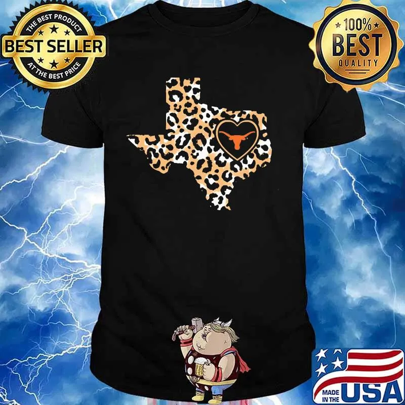 Longhorn texas map leopard heart logo shirt