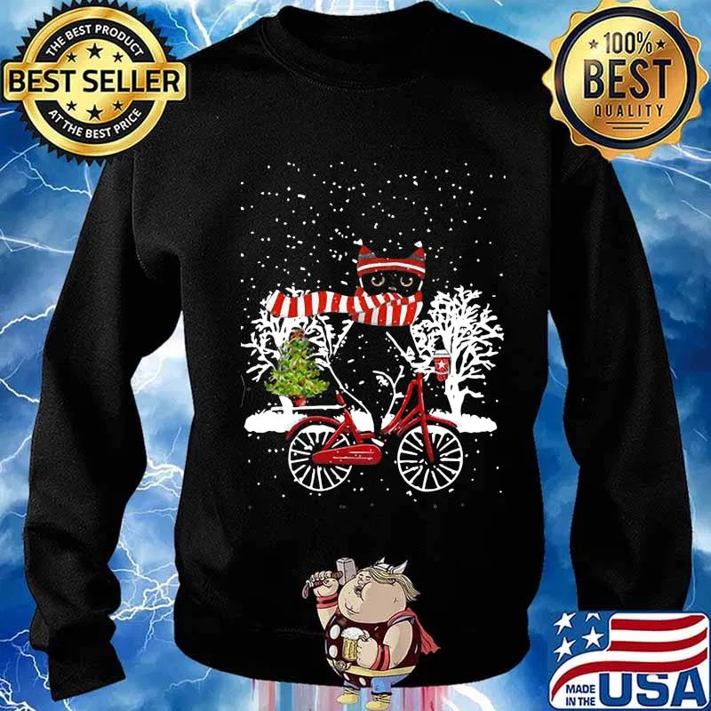 Merry christmas cat riding bicycles s Sweater