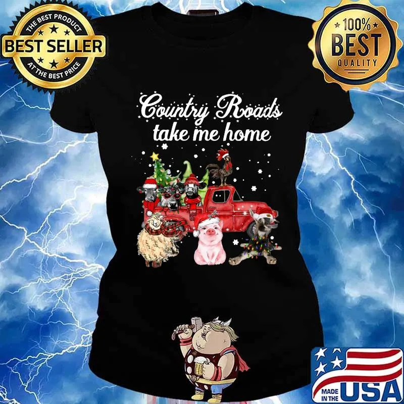 Merry christmas country roads take me home animals s Ladies tee