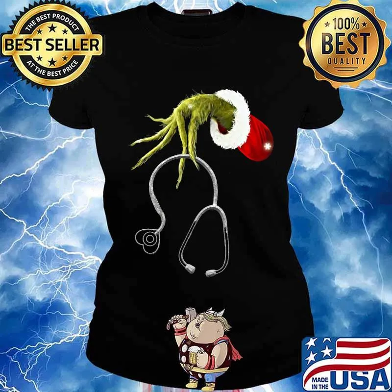 Merry christmas grinch nurse stethoscope s Ladies tee