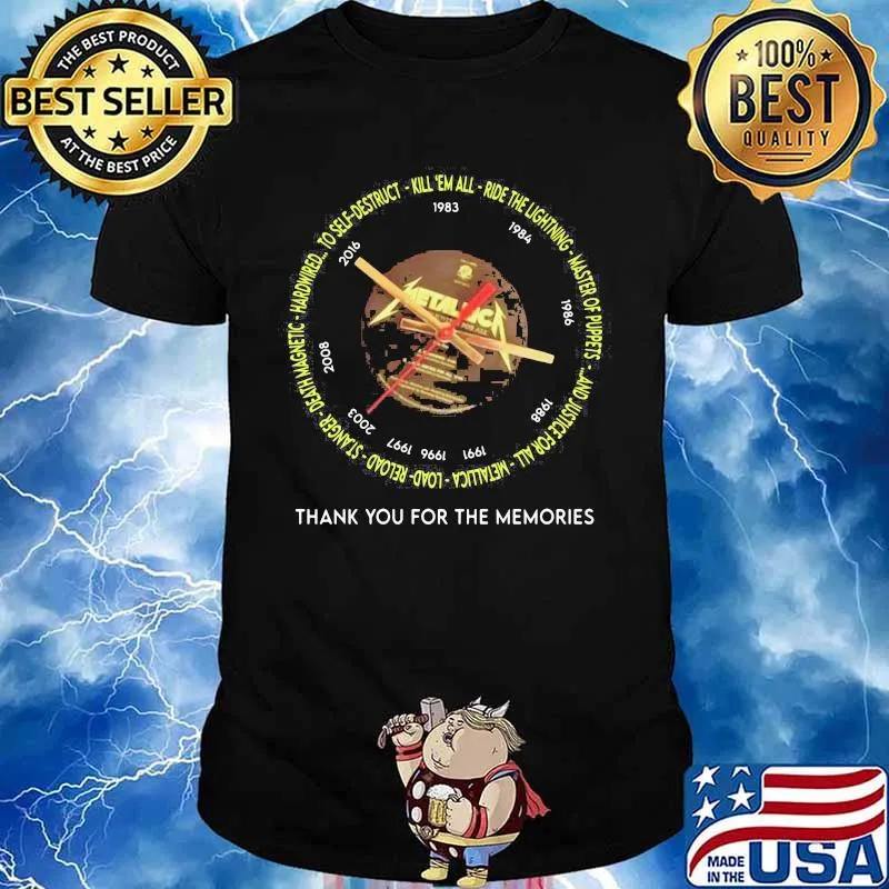Metallica to self kill em all ride the lightning master of puppets and justice for all thank you for the memories shirt