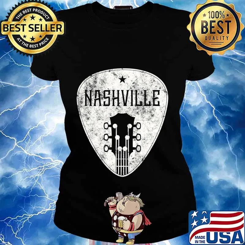 Nashville Guitar Pick Retro Distressed Country Music T-Shirt Ladies tee