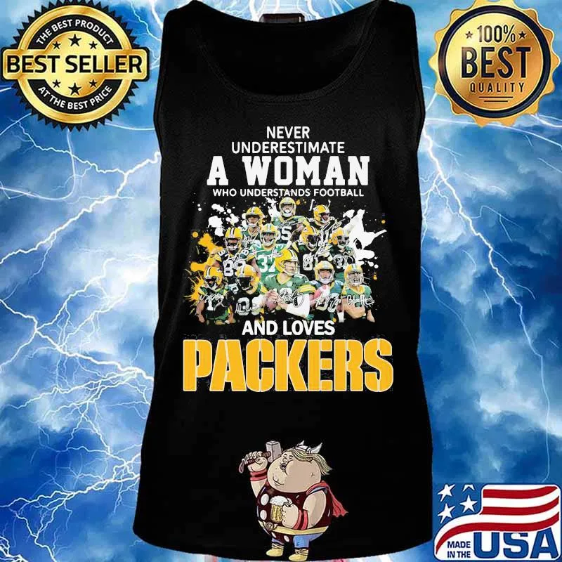 Never underestimate a woman who understands football and loves green bay packers football signatures s Tank top