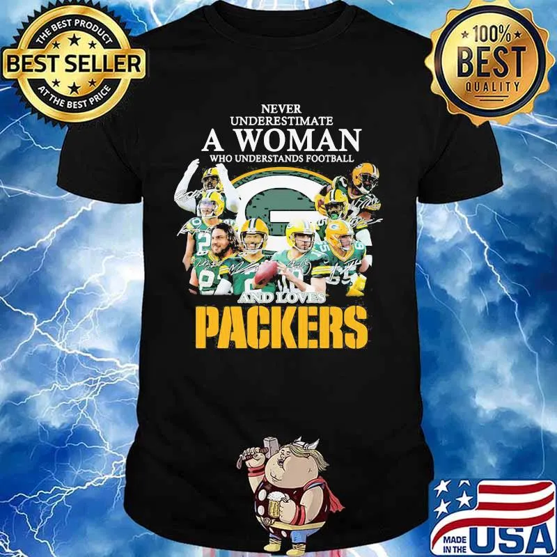 Never underestimate a woman who understands football and loves green bay packers signatures shirt