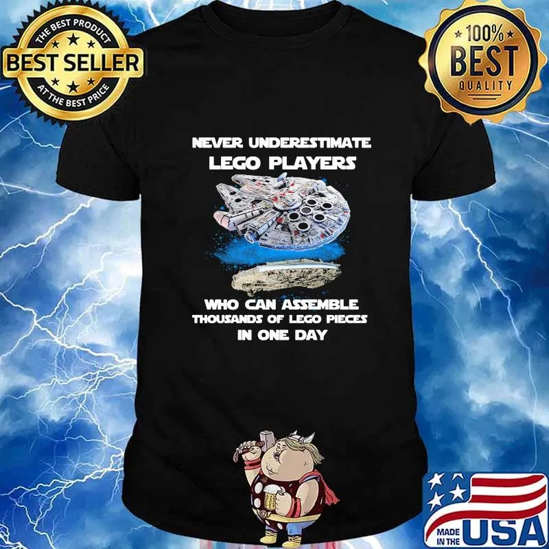 Never underestimate lego players who can assemble thousand of lego pieces in one day logo shirt