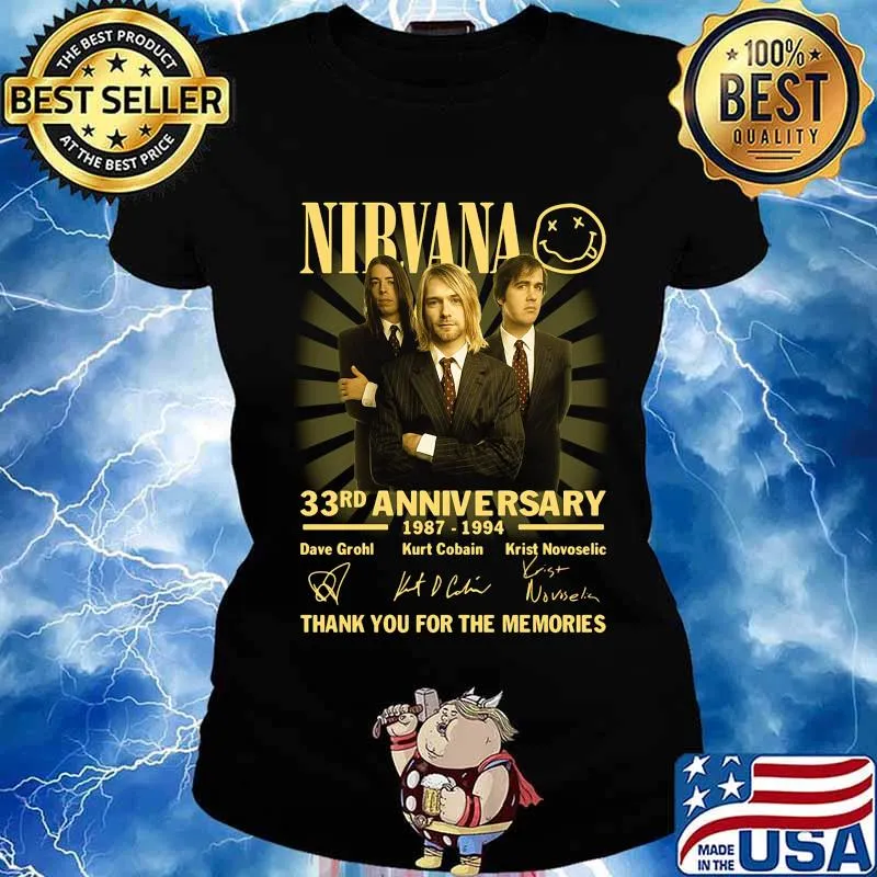 Nirvana 33rd anniversary 1987 2020 thank you for the memories signatures s Ladies tee