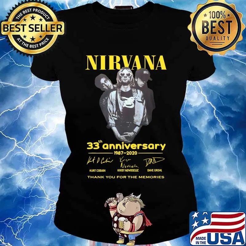 Nirvana 33th anniversary 1987 2020 thank you for the memories signatures s Ladies tee