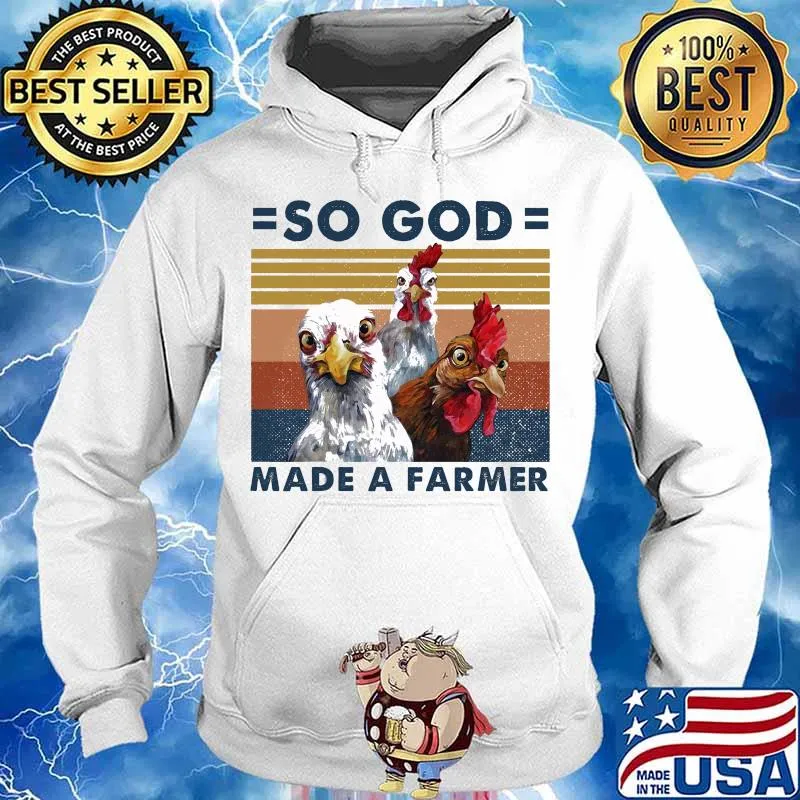 Official Chickens So god made a farmer vintage retro s Hoodie
