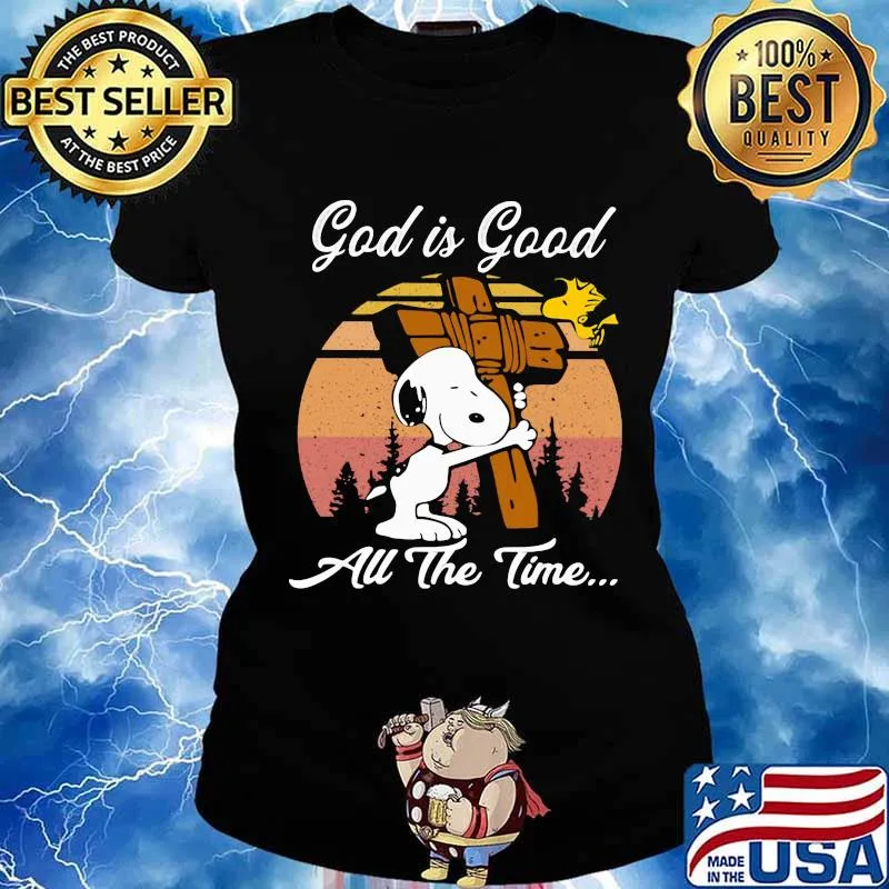 Official Snoopy And Woodstock God is good all the time vintage retro s Ladies tee