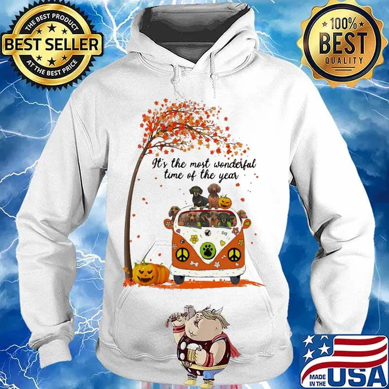 Peace bus dachshund it's the most wonderful time of the year leaves tree pumpkins s Hoodie