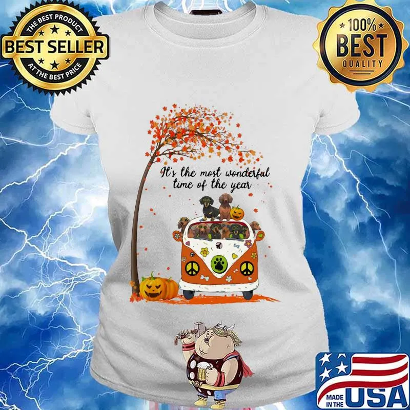 Peace bus dachshund it's the most wonderful time of the year leaves tree pumpkins s Ladies tee