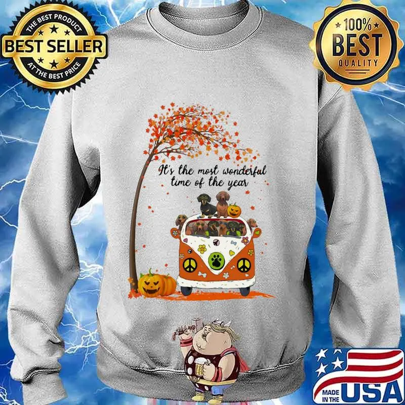 Peace bus dachshund it's the most wonderful time of the year leaves tree pumpkins s Sweater
