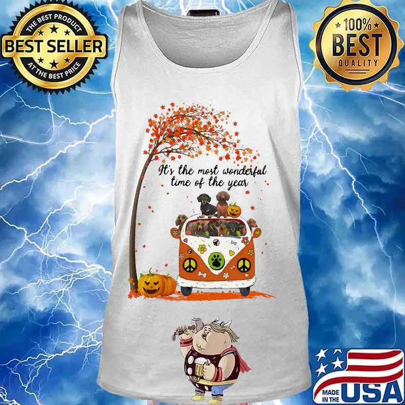 Peace bus dachshund it's the most wonderful time of the year leaves tree pumpkins s Tank top