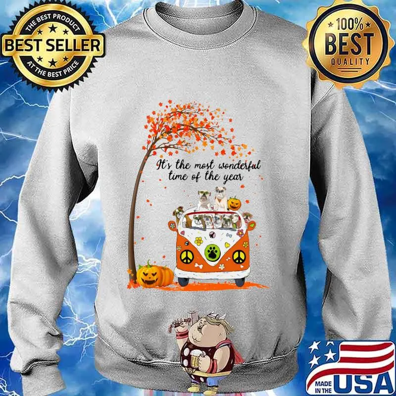Peace bus pug it's the most wonderful time of the year leaves tree pumpkins s Sweater