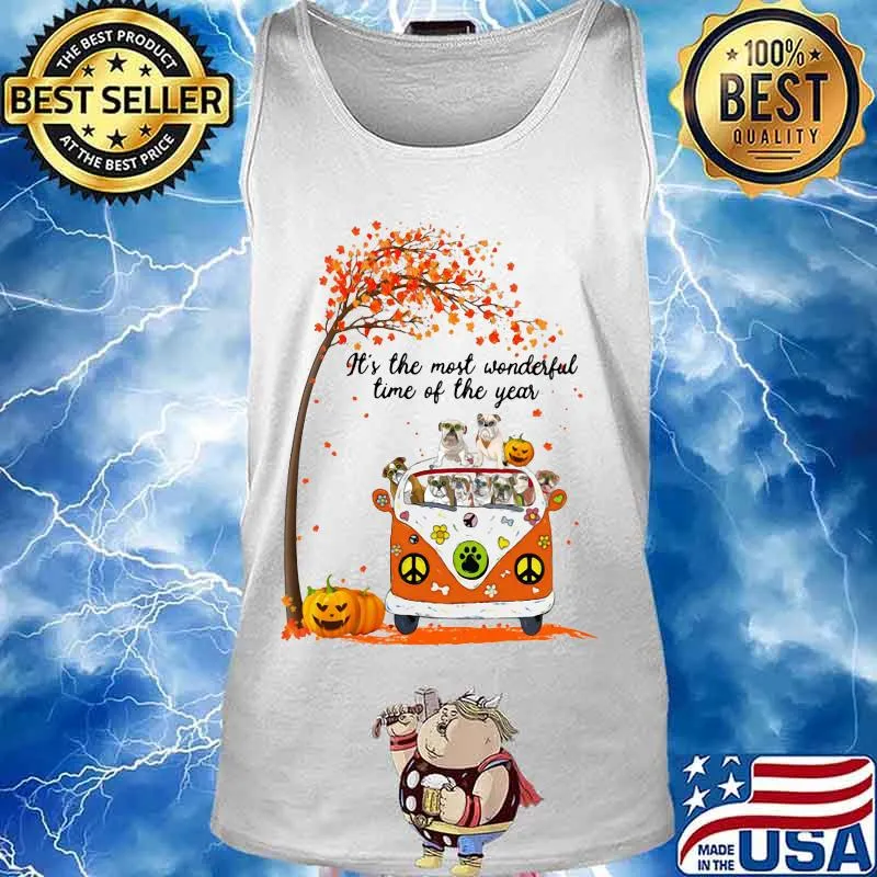 Peace bus pug it's the most wonderful time of the year leaves tree pumpkins s Tank top