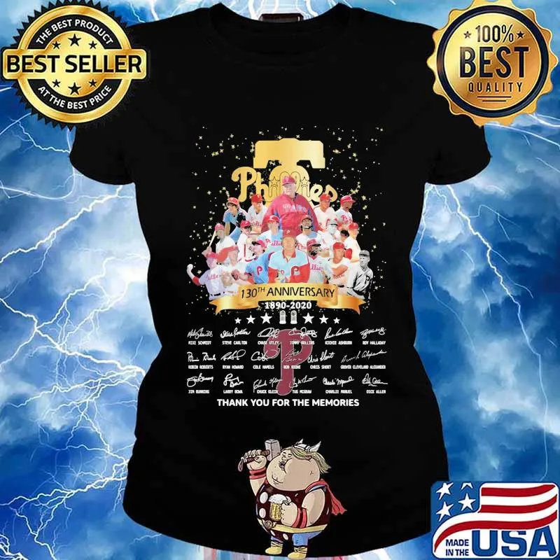 Philadelphia phillies 130th anniversary 1890 2020 thank you for the memories signatures s Ladies tee