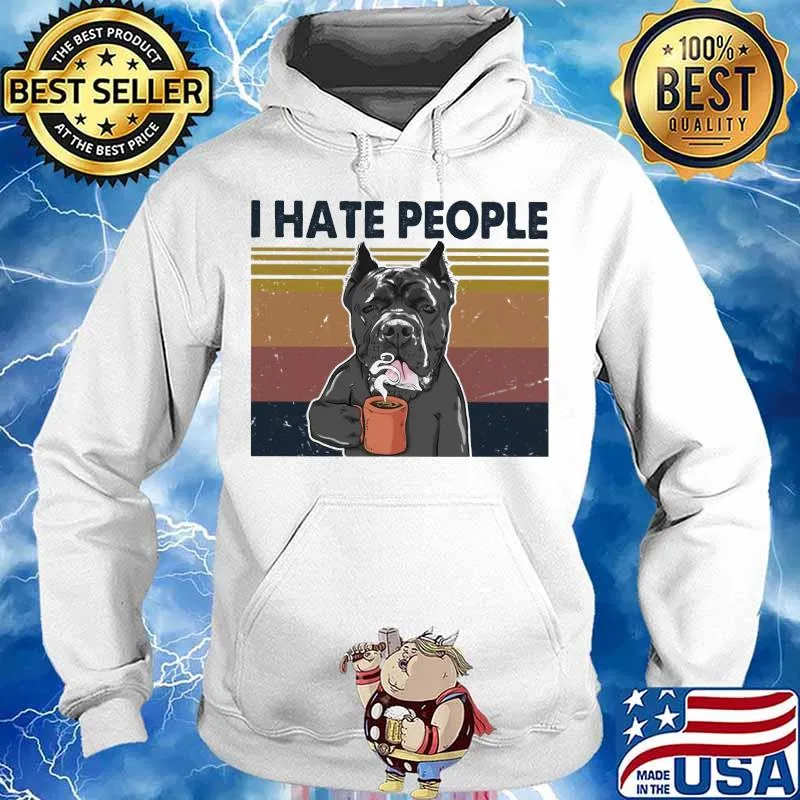 Pitbull I hate people vintage retro s Hoodie
