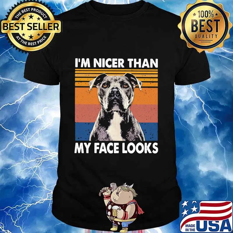 Pitbull I'm nicer than my face look vintage retro shirt