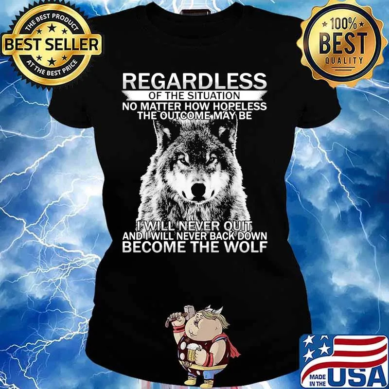 Regardless of the situation no matter how hopeless the outcome may be i will never quit and i will never back down become the wolf s Ladies tee