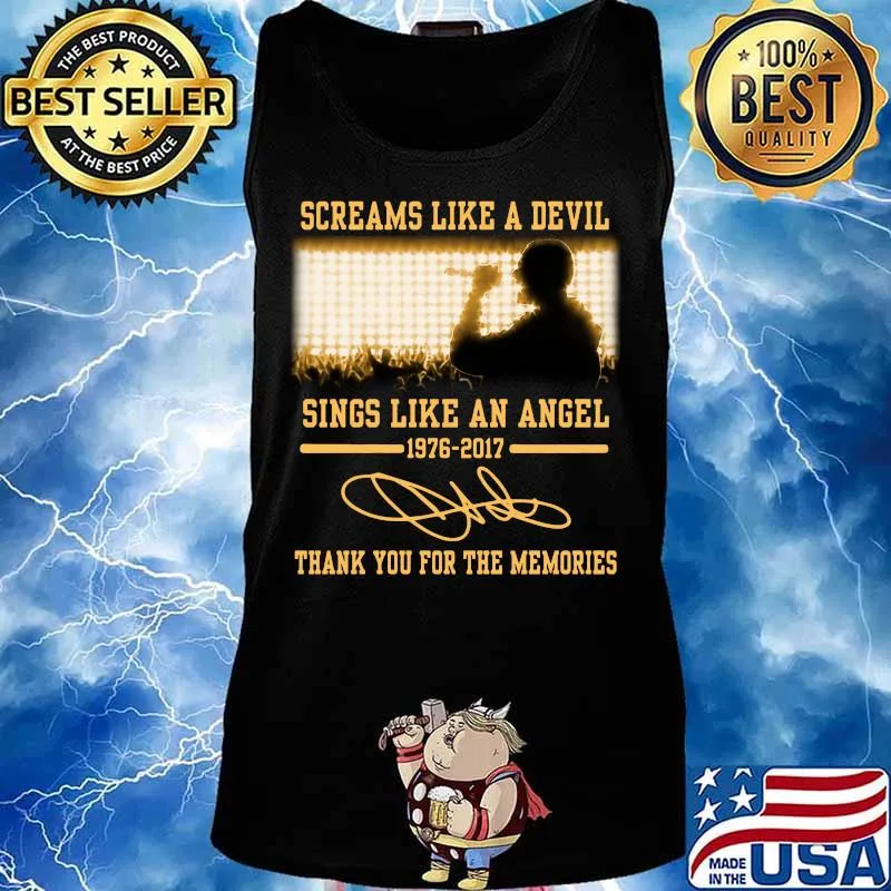 Screams like a devil sings like an angel 1976 2017 thank you for the memories signatures s Tank top