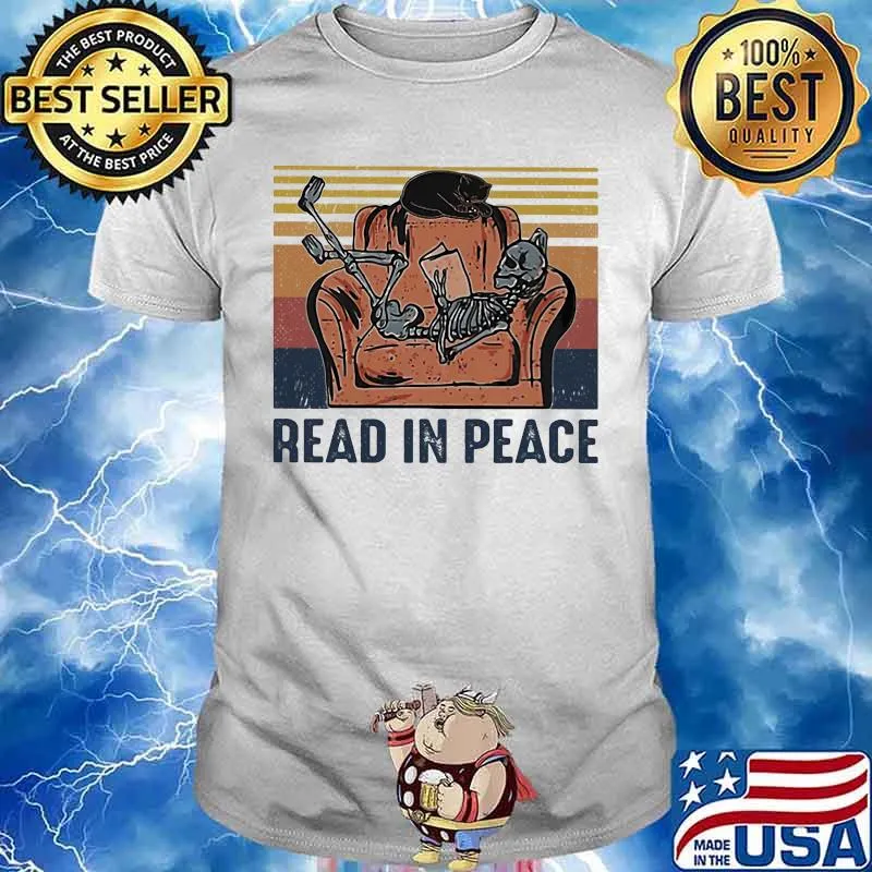 Skeleton Cat Read in peace vintage retro shirt