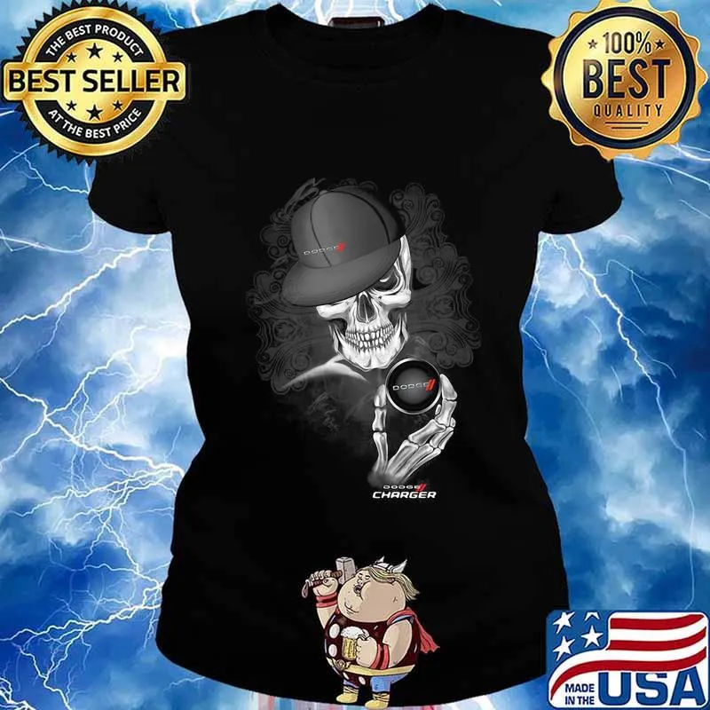 Skeleton holding dodge charger logo s Ladies tee