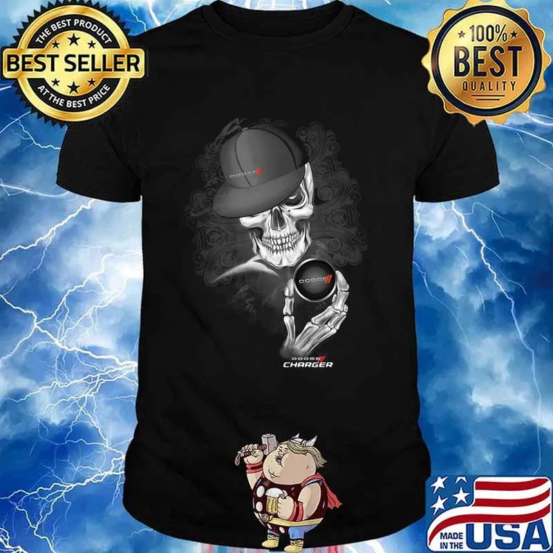 Skeleton holding dodge charger logo shirt