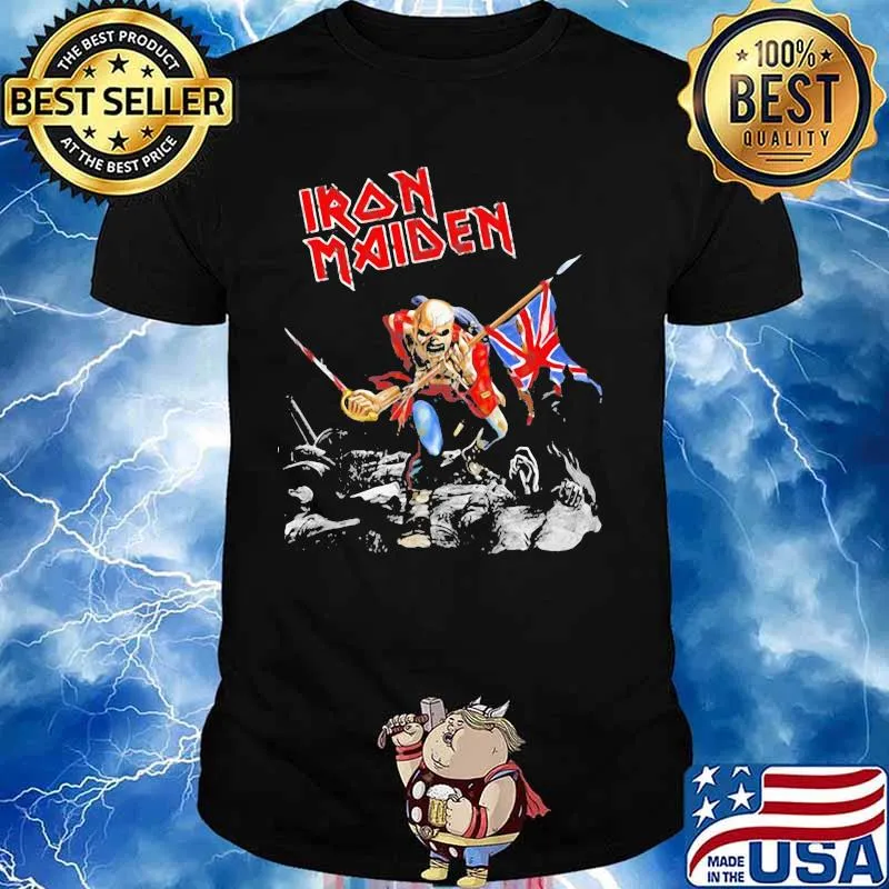 Skeleton iron maiden band british flag shirt