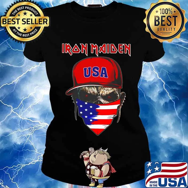 Skull iron maiden usa flag independence day s Ladies tee