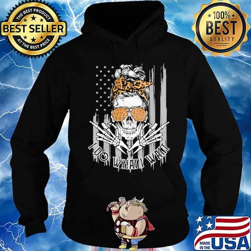 Skull leopard I do what i want American Flag s Hoodie