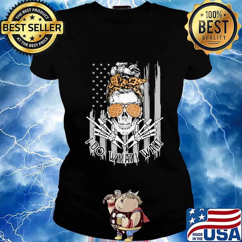 Skull leopard I do what i want American Flag s Ladies tee