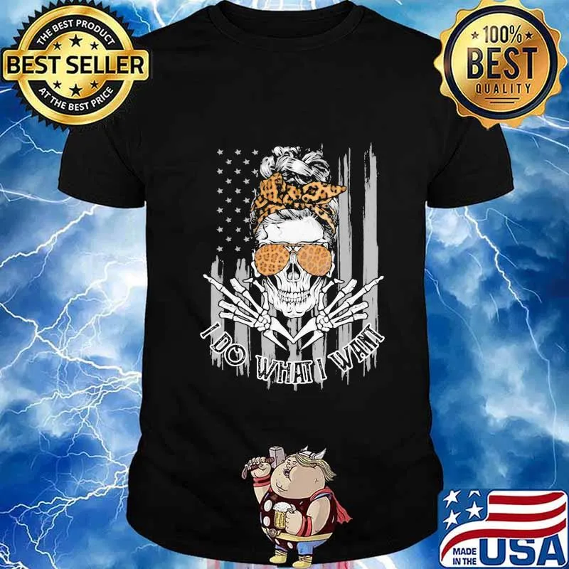 Skull leopard I do what i want American Flag shirt