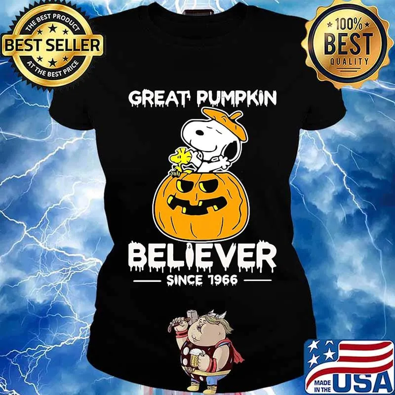 Snoopy and woodstock great pumpkin believer since 1966 pumpkin s Ladies tee