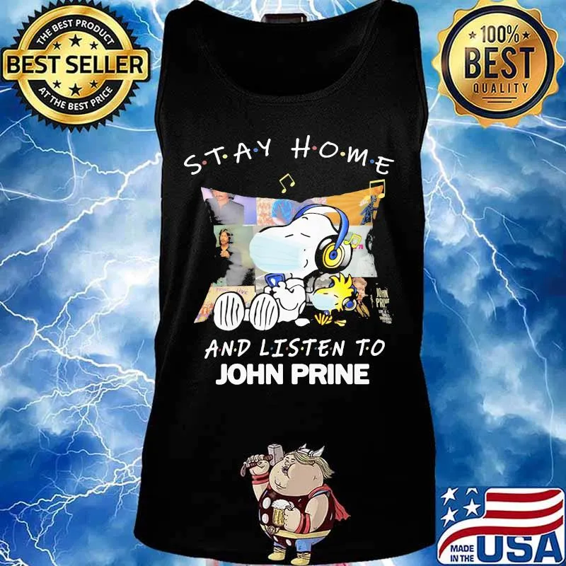 Snoopy and woodstock mask stay home and listen to john prine s Tank top
