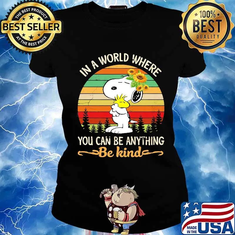 Snoopy in a world where you can be anything be kind vintage retro sunflower s Ladies tee
