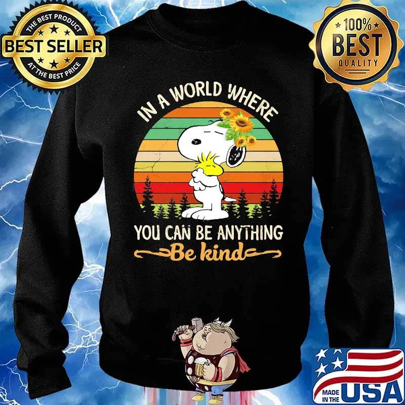 Snoopy in a world where you can be anything be kind vintage retro sunflower s Sweater