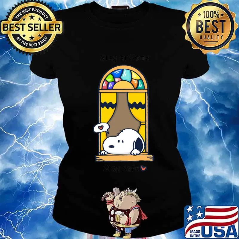 Snoopy stay at home stay safe heart s Ladies tee