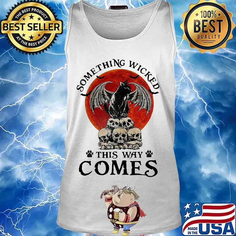 Something Wicked This Way Comes Cat Witch Skull Sunset Halloween Shirt Tank top