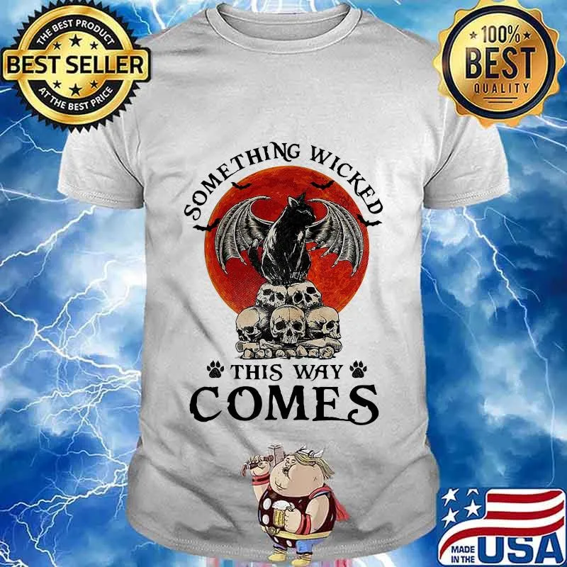Something Wicked This Way Comes Cat Witch Skull Sunset Halloween Shirt