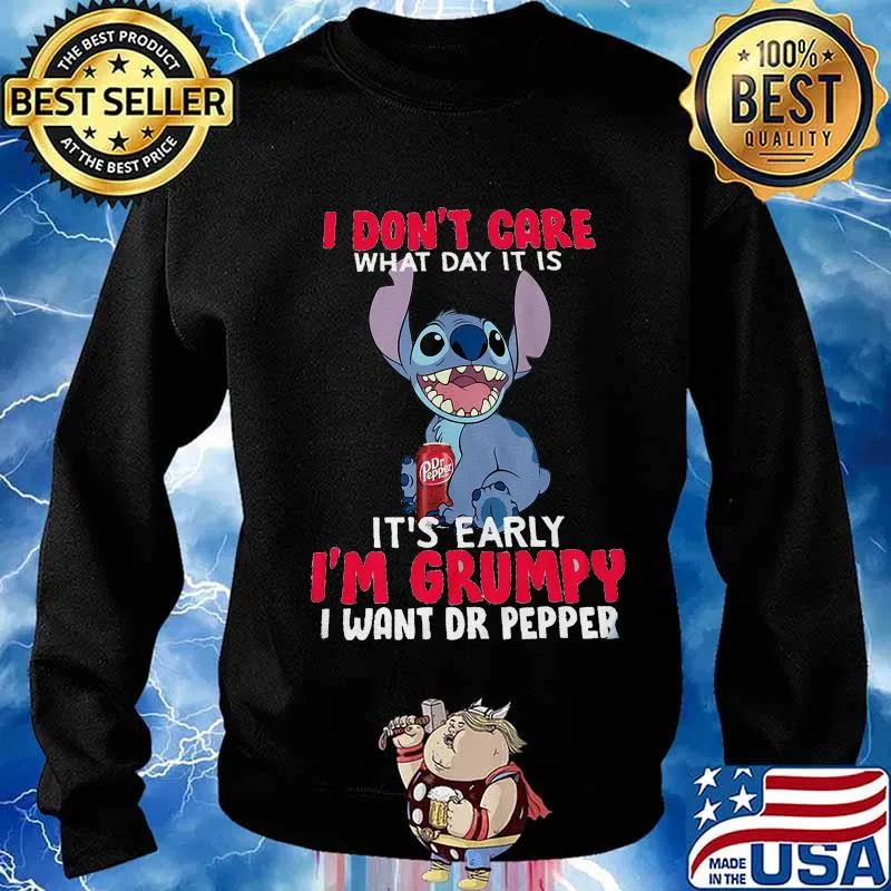 Stitch i don't care what day it is it's early i'm grumpy i want dr pepper s Sweater