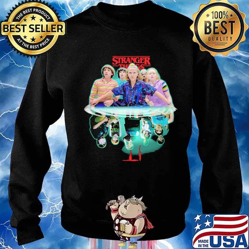 Stranger things movie characters water reflection s Sweater