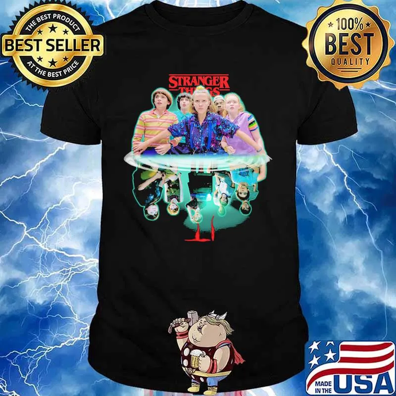 Stranger things movie characters water reflection shirt