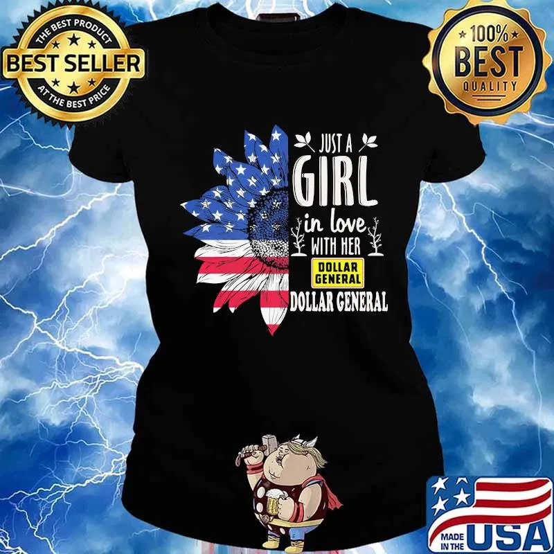Sunflower just a girl in love with her dollar general american flag independence day s Ladies tee