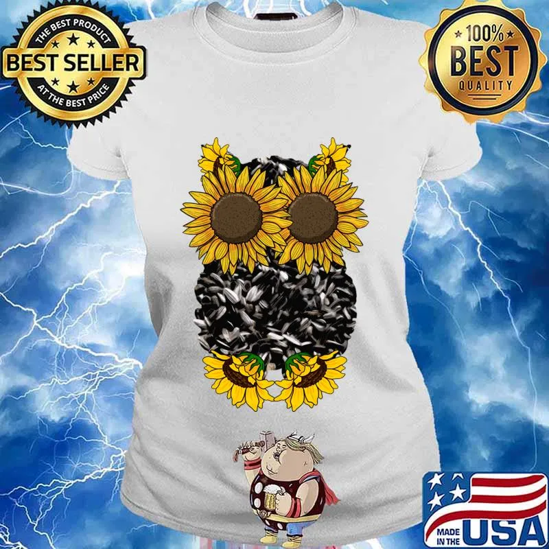 Sunflower Owl Cute Nocturnal Animal Floral Bird Lover Gift Pullover s Ladies tee
