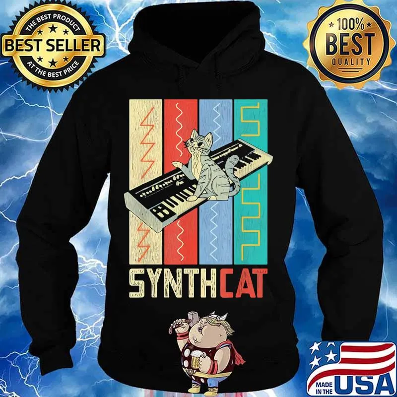 Synthesizer synth cat vintage retro s Hoodie