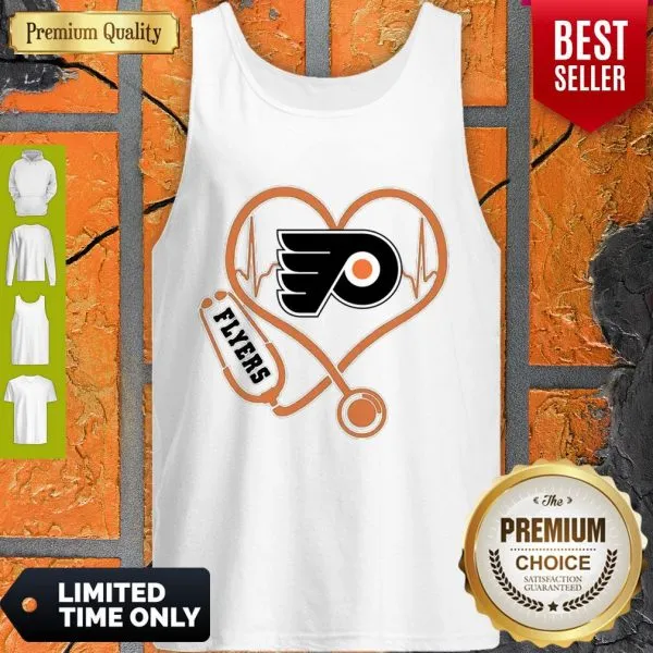 Awesome Philadelphia Flyers Nurse Heart Stethoscope Heartbeat Shirt - Image 4