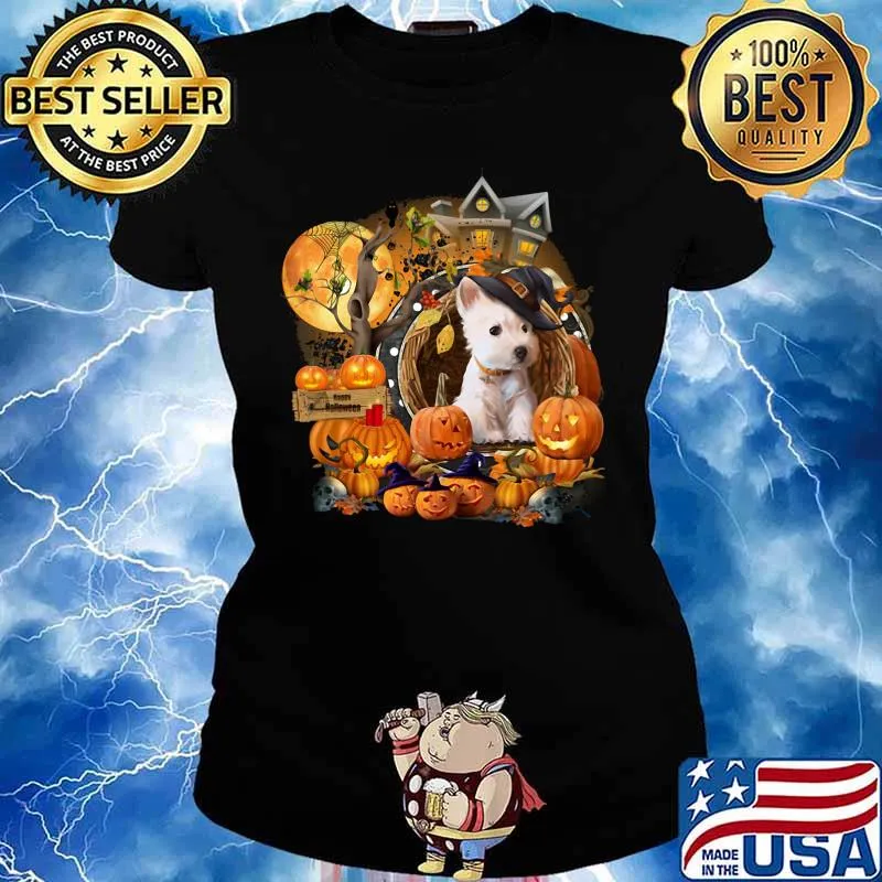 Terrier Puppy Witch Pumpkin Witch Halloween s Ladies tee
